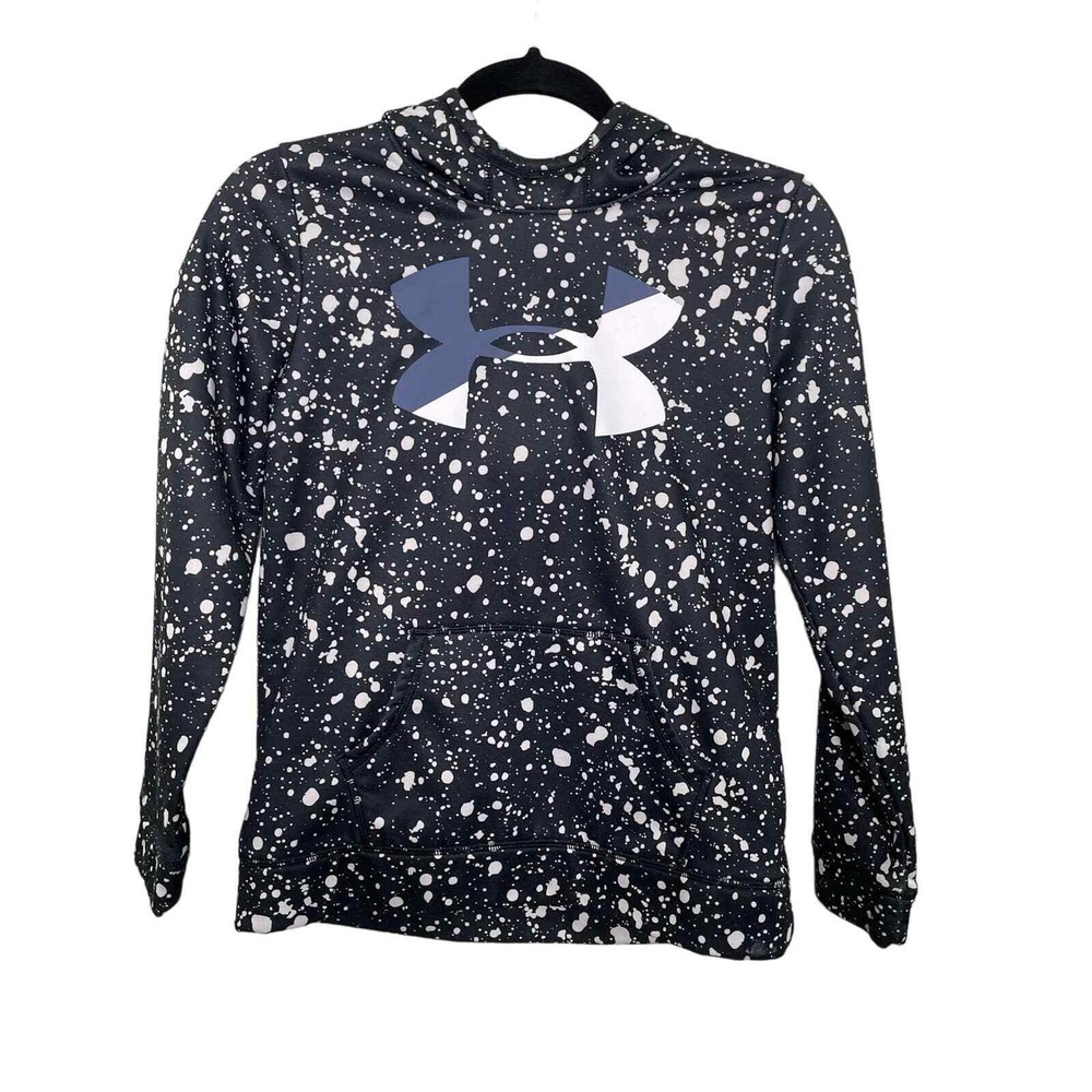 Under Armour All Over Paint Splatter Hoodie Fleece Logo Print Black White L